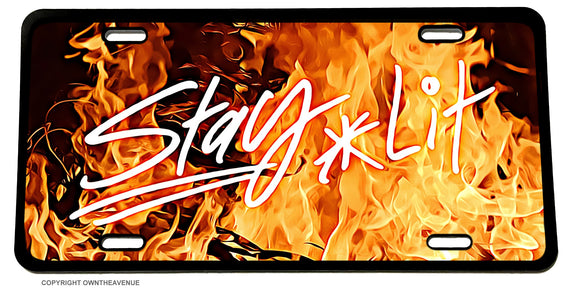 Stay Lit Flames Fire JDM Racing Drifting Funny Joke License Plate Cover