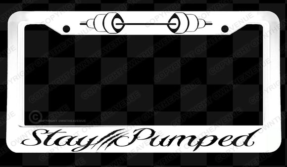 Stay Pumped Funny Joke Weight Lifting Training Work Out License Plate Frame