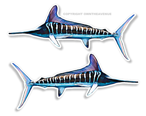 x2 Striped Marlin Fish Fishing RV Boat Camper Trailer Car Truck Sticker Decals