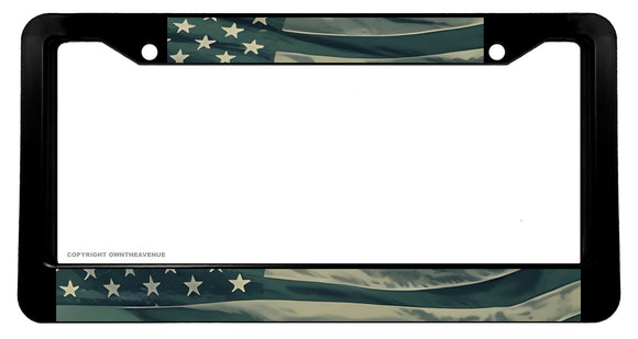 USA America World Country American Flag Wavey Subdued License Plate Frame - OwnTheAvenue