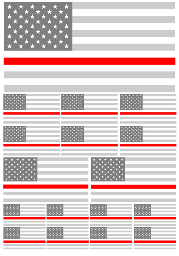 17Pcs Pack USA American Flag Subdued Red Color Line Assorted Sticker Decals