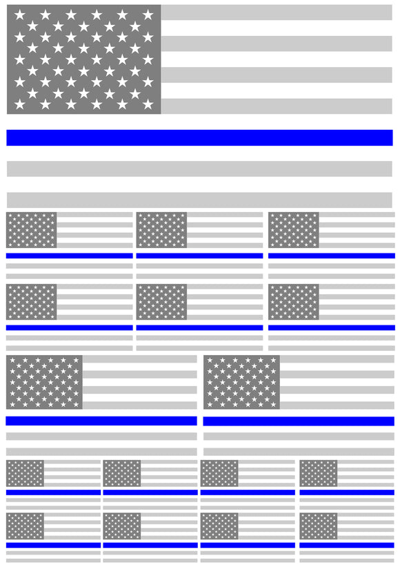17Pcs Pack USA American Flag Subdued Blue Color Line Assorted Sticker Decals