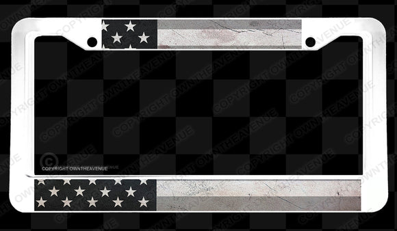 Subdued Tattered Vintage Style USA American Flag White License Plate Frame