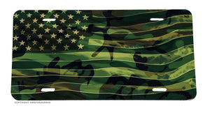 USA America Wavey Style World Country American Camo Flag Auto License Plate - OwnTheAvenue