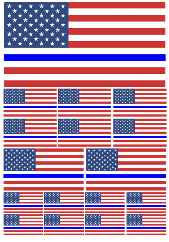 17Pcs Pack USA American Flag Blue Color Line Assorted V01 Vinyl Sticker Decals