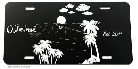Surfing Beach Ocean Sunset Palm Trees OwnTheAvenue License Plate Cover - OwnTheAvenue