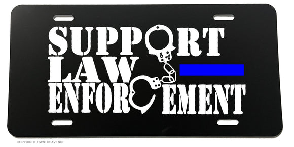 Support Police Law Enforcement Blue Color Stripe V-01 License Plate Cover - OwnTheAvenue
