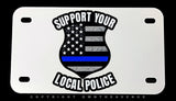 Support Your Local Police Motorcycle White Metal License Plate - OwnTheAvenue