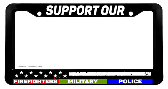 Support Firefighters Police Military USA Flag Patriotic License Plate Frame