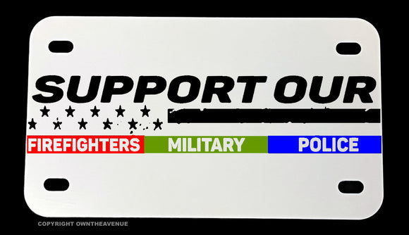 Support Police Military Firefighters Patriotic Flag Motorcycle Metal License Plate