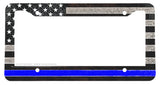 Support Police USA American Flag Vintage Style Metal License Plate Frame - OwnTheAvenue
