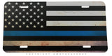 Support Police Blue Color Line American Flag Rustic Style Metal License Plate