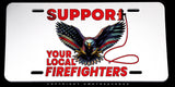 Support Your Local Firefighters Bald Eagle USA American Flag Metal License Plate - OwnTheAvenue