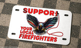Support Your Local Firefighters USA Flag Bald Eagle Motorcycle License Plate - OwnTheAvenue