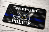 Support Your Local Police Bald Eagle USA American Flag Auto Metal License Plate - OwnTheAvenue