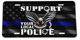 Support Your Local Police Bald Eagle USA American Flag Auto Metal License Plate - OwnTheAvenue