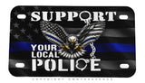 Support Your Local Police USA American Flag Bald Eagle Motorcycle License Plate - OwnTheAvenue