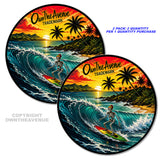 x2 Surfing Palm Trees Sunset Skeleton Skull Rasta Vinyl Sticker Decals 4.25" - OwnTheAvenue