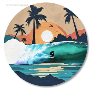 Surfing Ocean Sunset Palm Trees Waves Car Truck Laptop Bumper Vinyl Sticker 4"