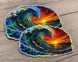 x2 Surfing Holographic Vinyl Sticker Decals 4" Inches Each