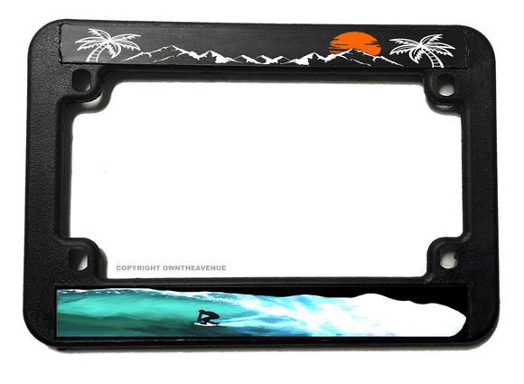 Surfing Ocean Sunset Palm Trees Waves Motorcycle License Plate Frame