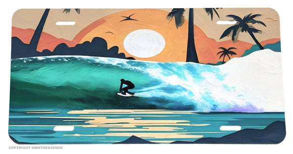 Surfing Ocean Sunset Palm Trees Waves Auto License Plate