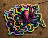 x2 Octopus Sea Creature Squid Synth Wave Holographic Sticker Decals 3.5"