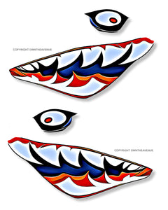 Flying Tigers Shark Teeth Hot Rod Detailed Art Vinyl Decal Stickers - Choose Size - OwnTheAvenue