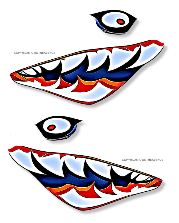 Flying Tigers Shark Teeth Hot Rod Detailed Art Vinyl Decal Stickers - Choose Size - OwnTheAvenue