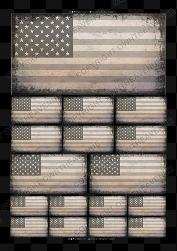 17Pcs Pack Distressed USA American Subdued Flag Assorted Sticker Decals