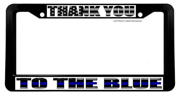 Thank You To The Blue Support Police Grunge USA Flag License Plate Cover - OwnTheAvenue