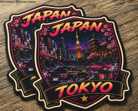 Japanese Racing Decals x2 Tokyo Japan JDM Japanese Racing Drifting Vinyl Sticker Decals 3.5