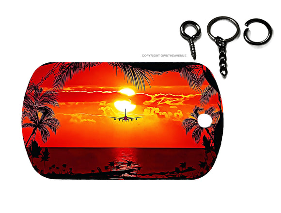 Airplane Pilot Traveling Tourism Beach Sunset Keychain Necklace Tag - OwnTheAvenue