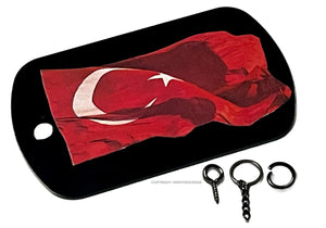 Turkish Flag Black Keychain Necklace Metal Tag - OwnTheAvenue