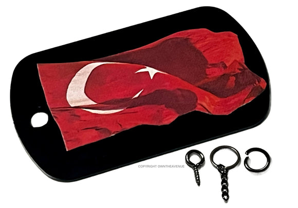 Turkish Flag Black Keychain Necklace Metal Tag - OwnTheAvenue