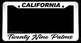 Twenty Nine Palms California Car Truck Auto White License Plate Frame
