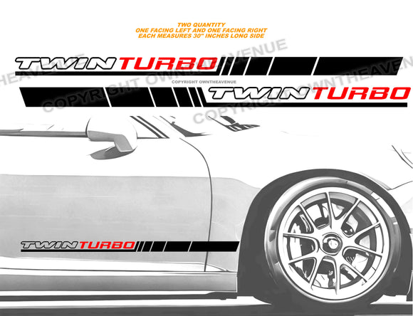 1 Pair Twin Turbo Side Stripe Sport Body Graphics Decoration Vinyl Decal Stickers