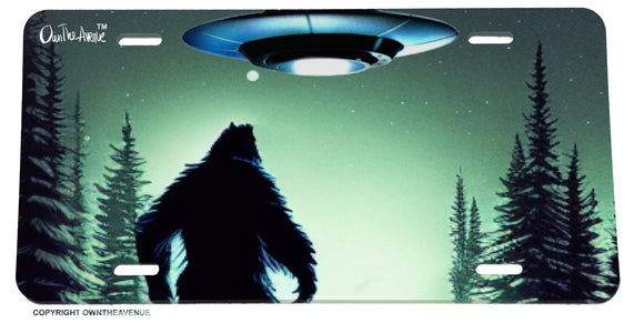Sasquatch Flying Saucer UFO Funny Joke Sci Fi OwnTheAvenue License Plate Cover