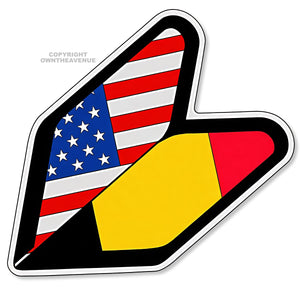 Wakaba Leaf USA American Belgium Flag JDM Racing Drifting Vinyl Sticker Decal 3.75" - OwnTheAvenue