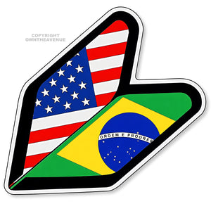 Wakaba Leaf USA American Brazil Flag JDM Racing Drifting Vinyl Sticker Decal 3.75"