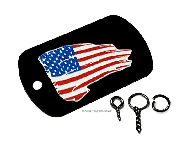 USA American Flag Tattered Keychain Necklace Metal Tag