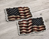 2 Pack Left Right USA American Flag Tattered Distressed Vinyl Sticker Decals