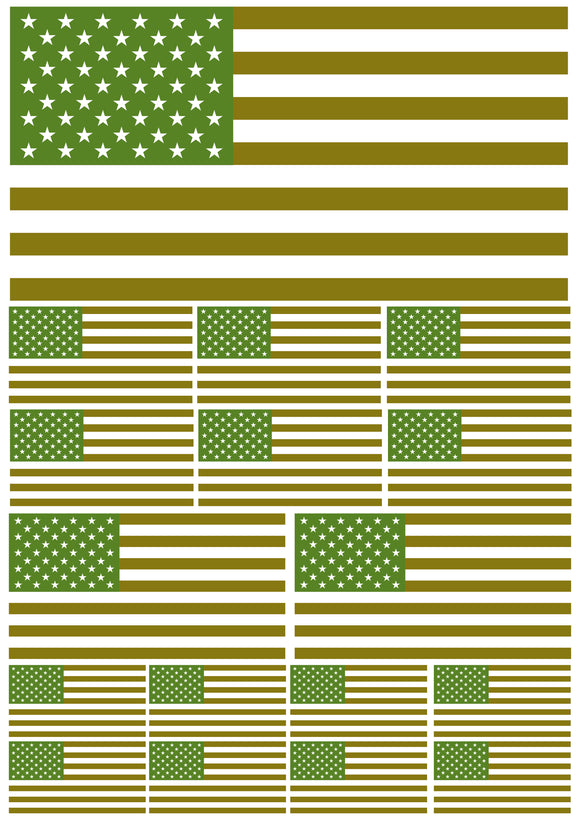 17Pcs Pack Lot USA American Flag Subdued Green Assorted Vinyl Sticker Decals