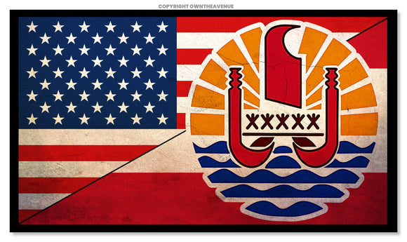 Vintage Style USA American French Polynesia Flag Tahiti Sticker Decal 3.75