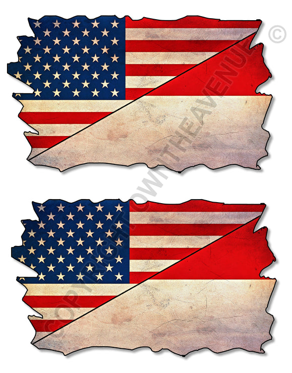 2Pcs Indonesia USA American Vintage Style Distressed V01 Flags Vinyl Sticker Decals - OwnTheAvenue