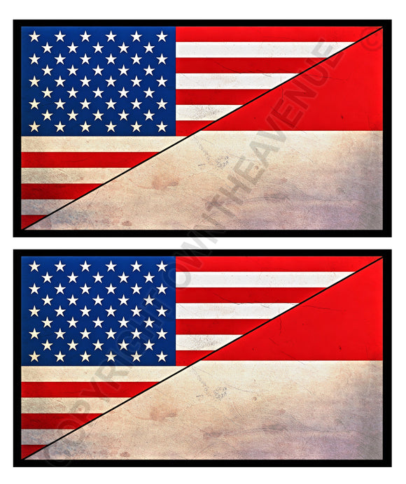 2Pcs Indonesia USA American Vintage Style Flags Vinyl Sticker Decals 3