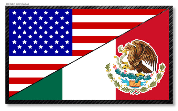 USA American Mexican Flag Carbon Print Vinyl Sticker Decal 3.5