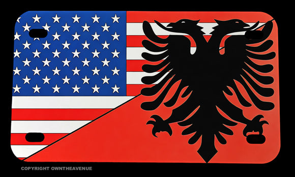 USA American Albania Albanian World Country Flag Motorcycle Metal License Plate - OwnTheAvenue