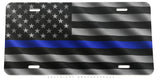 Support Police Blue Colored Line USA American Flag Auto Metal License Plate - OwnTheAvenue