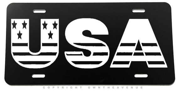 USA American Flag White Art V01 Metal License Plate - OwnTheAvenue